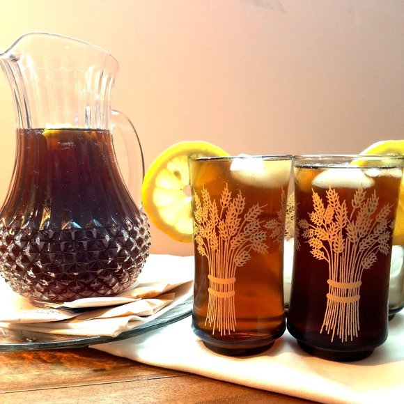 Retro Tumbler Smokey Amber Franco 70s Wheat Pattern  Libbey Water Cooler Glasses - Picture 1 of 10